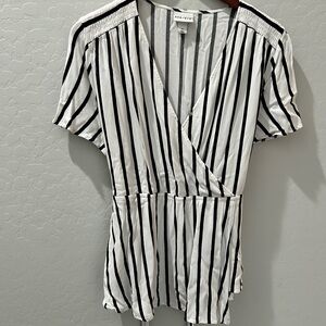 Maya V-Neck Striped Blouse in Black and White